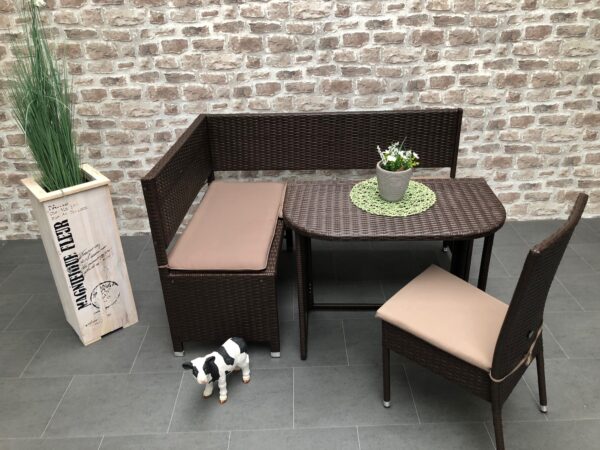 Eckbank Polyrattan braun mit Klapptisch und Stuhl 2